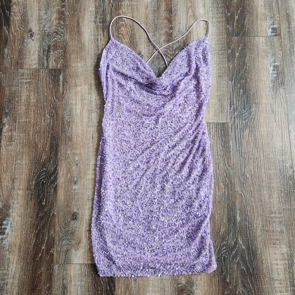 Retrofete Mich Sequin Dress Purple Size XS Sleeveless Cowl Neck - Picture 3 of 12